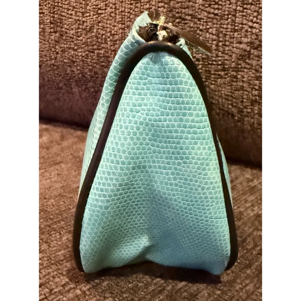 New LANCOME Cosmetic Bag Clutch Travel Bag Turquoise Snake Embossed Faux Leather